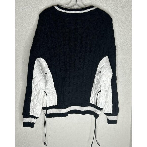Thale Blanc The Power Of Words Sweater Womens Medium Black White Cable V Neck - Picture 2 of 10